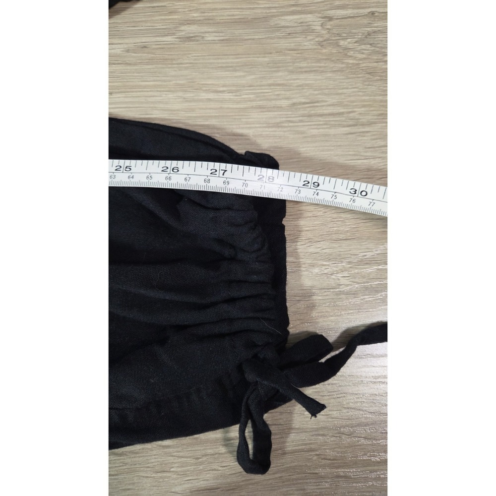 Forever 21 Women's Medium Black Linen Cargo Joggers Drawstring Waist Tie up Cuff - Picture 7 of 7